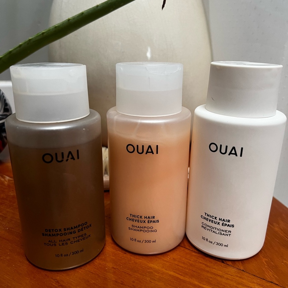 OUAI Thick Hair Shampoo + Conditioner & Detoxing Shampoo trio set ( barely used)